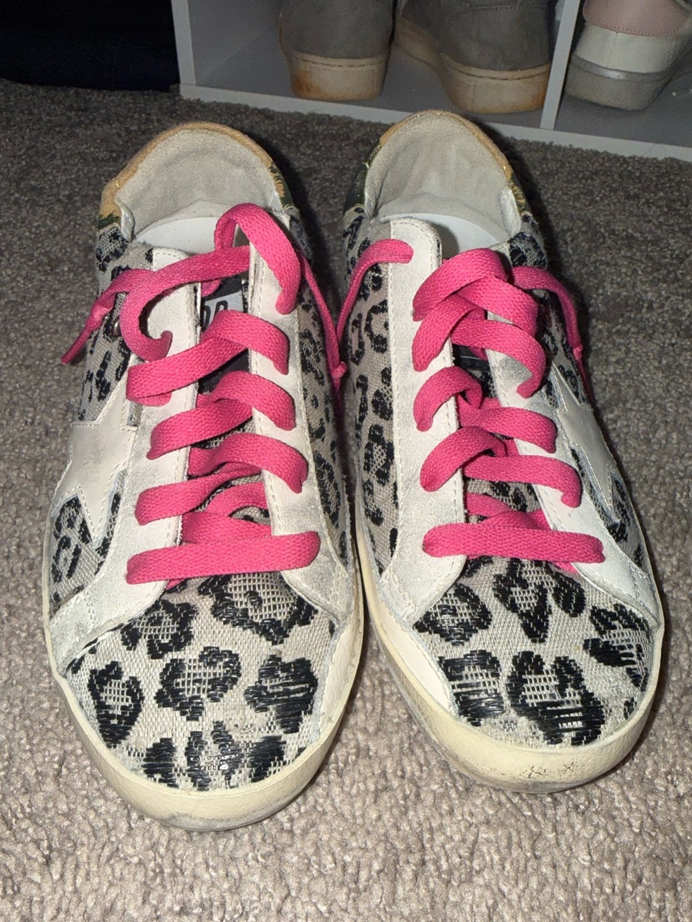 Golden Goose Leopard Sneakers with Pink Laces and Gold Heel - Picture 2 of 5